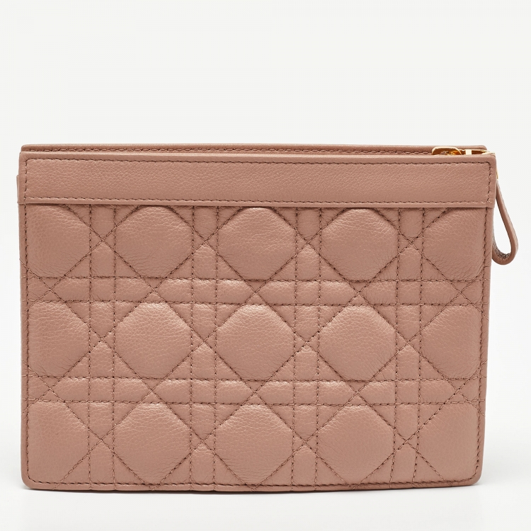 Pre Owned Dior Beige Cannage Leather Caro Zipped Chain Pouch