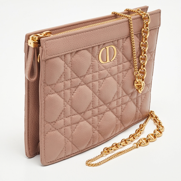 Pre Owned Dior Beige Cannage Leather Caro Zipped Chain Pouch