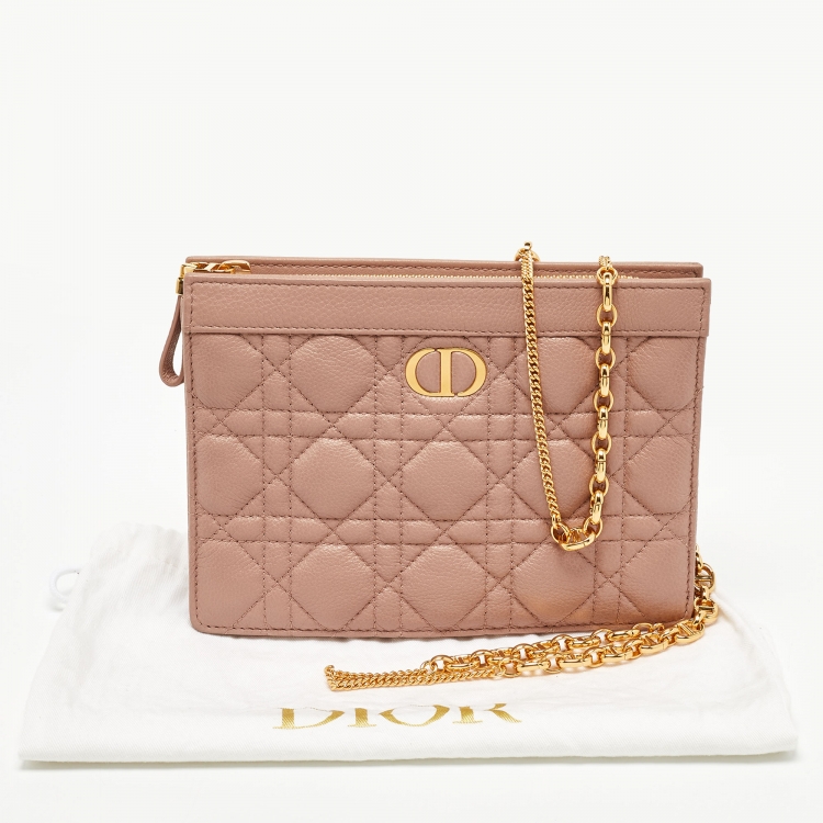 Pre Owned Dior Beige Cannage Leather Caro Zipped Chain Pouch