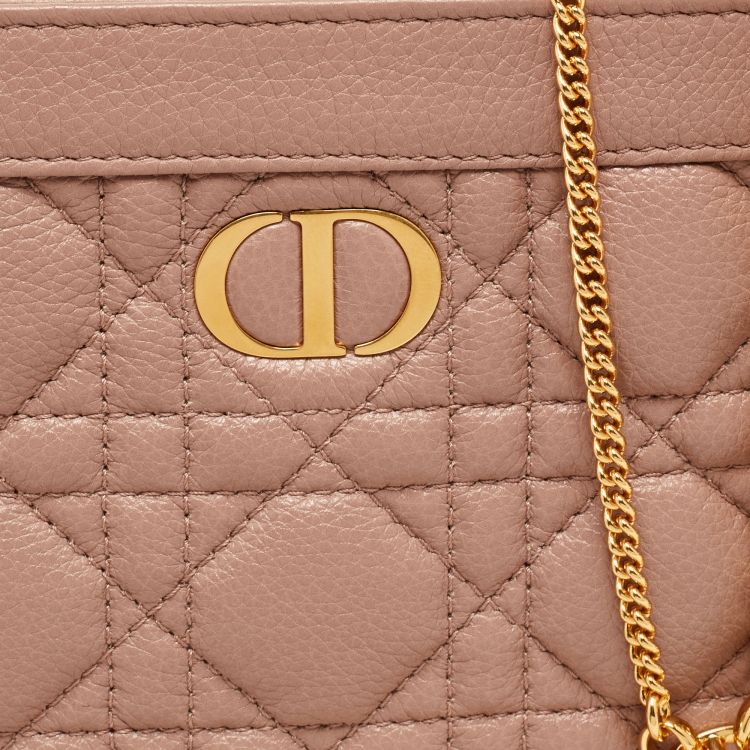 Pre Owned Dior Beige Cannage Leather Caro Zipped Chain Pouch