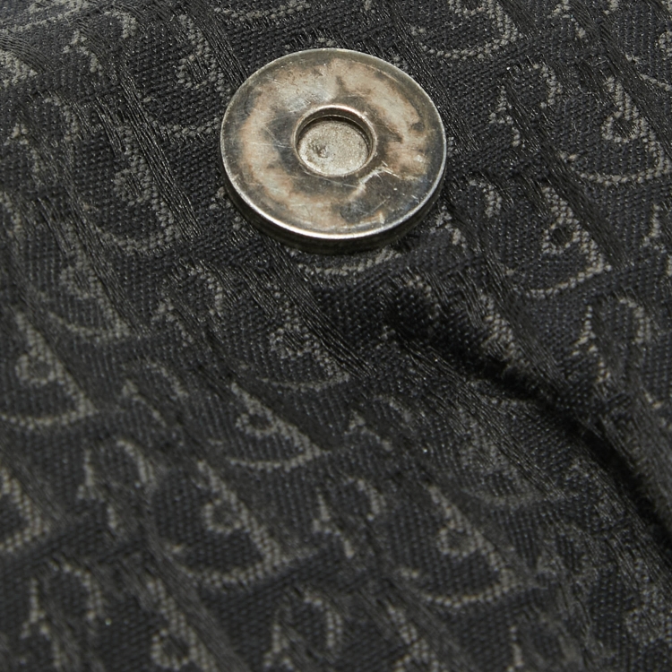 Pre Owned Dior Black Oblique Canvas and Leather Buckle Flap Hobo