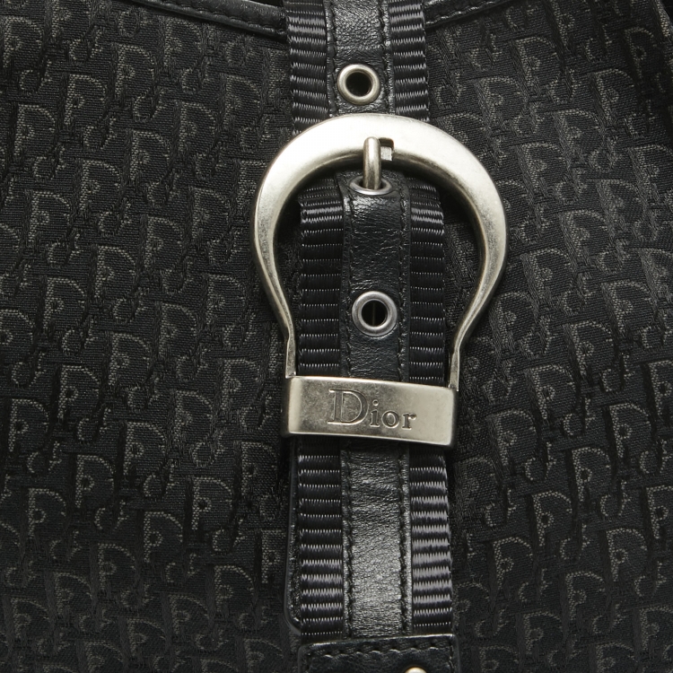 Pre Owned Dior Black Oblique Canvas and Leather Buckle Flap Hobo
