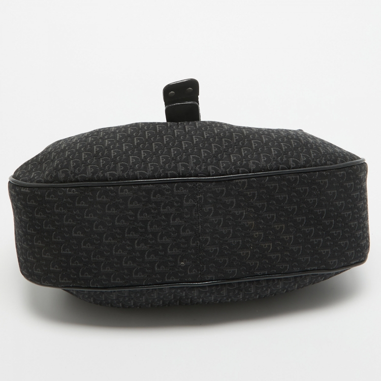 Pre Owned Dior Black Oblique Canvas and Leather Buckle Flap Hobo