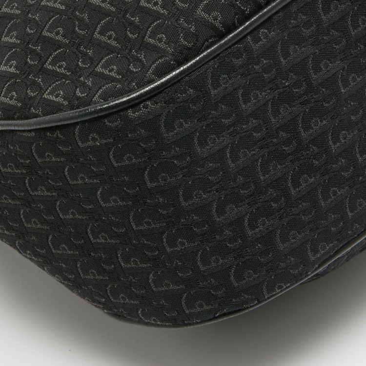 Pre Owned Dior Black Oblique Canvas and Leather Buckle Flap Hobo