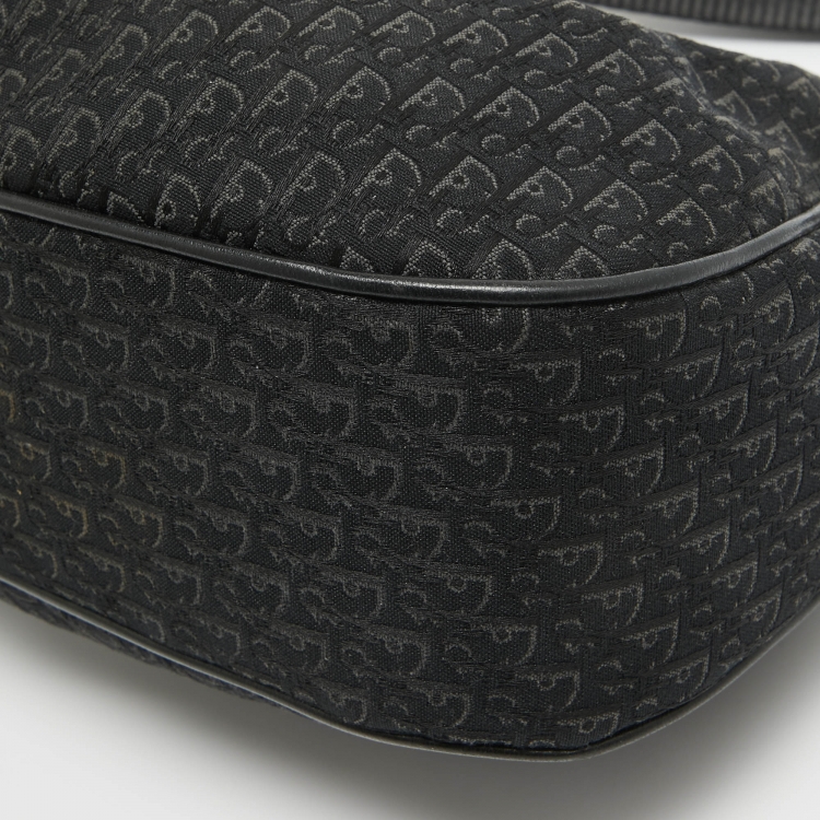 Pre Owned Dior Black Oblique Canvas and Leather Buckle Flap Hobo