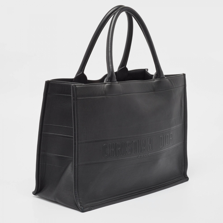 Pre Owned Dior Black Embossed Leather Medium Book Tote