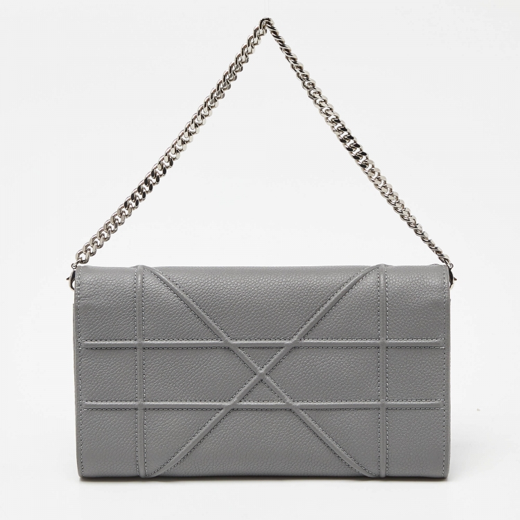 Pre Owned Dior Grey Leather Diorama Wallet on Chain