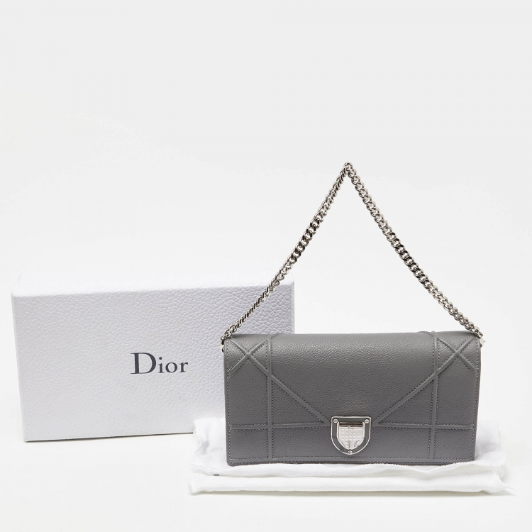 Pre Owned Dior Grey Leather Diorama Wallet on Chain