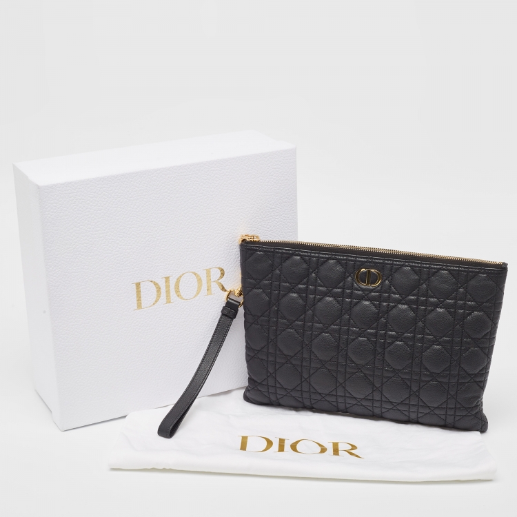 Pre Owned Dior Black Cannage Leather Large Caro Daily Pouch