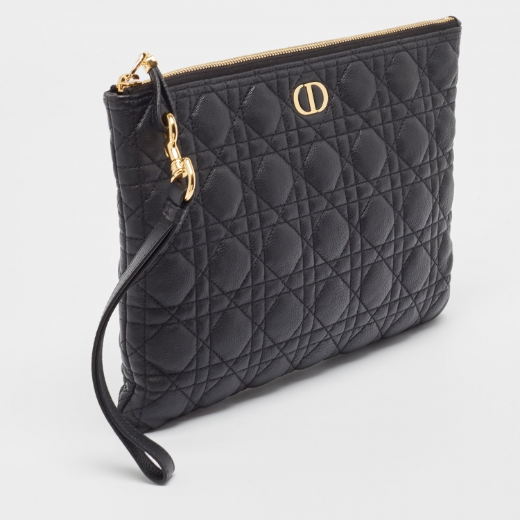 Pre Owned Dior Black Cannage Leather Large Caro Daily Pouch
