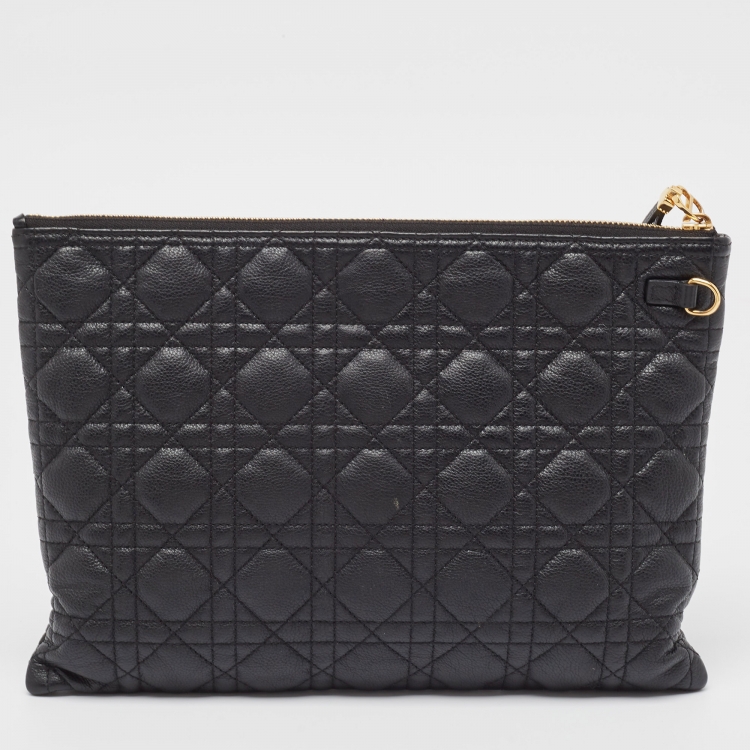 Pre Owned Dior Black Cannage Leather Large Caro Daily Pouch