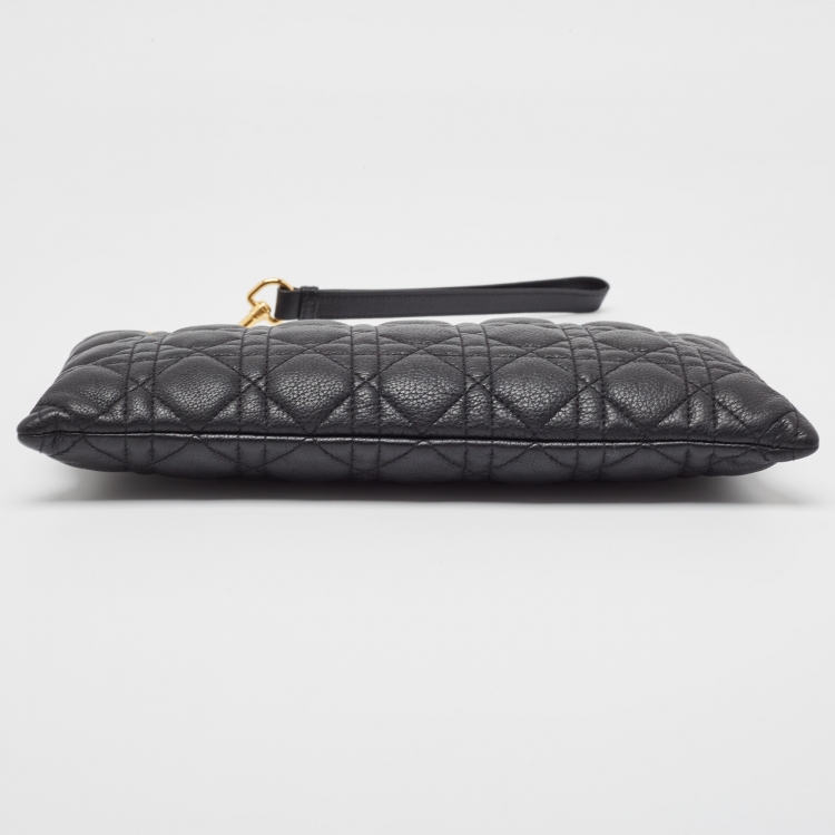 Pre Owned Dior Black Cannage Leather Large Caro Daily Pouch