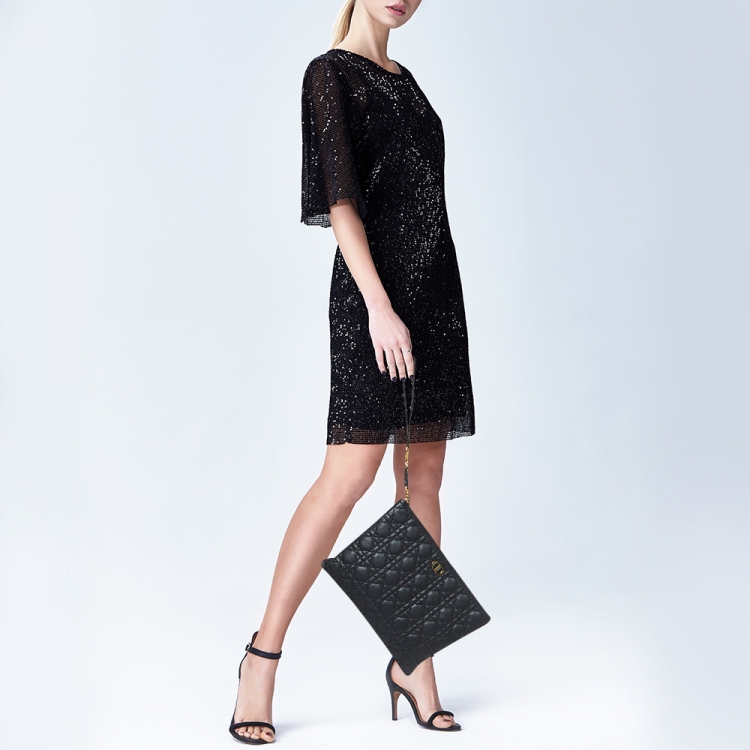 Pre Owned Dior Black Cannage Leather Large Caro Daily Pouch