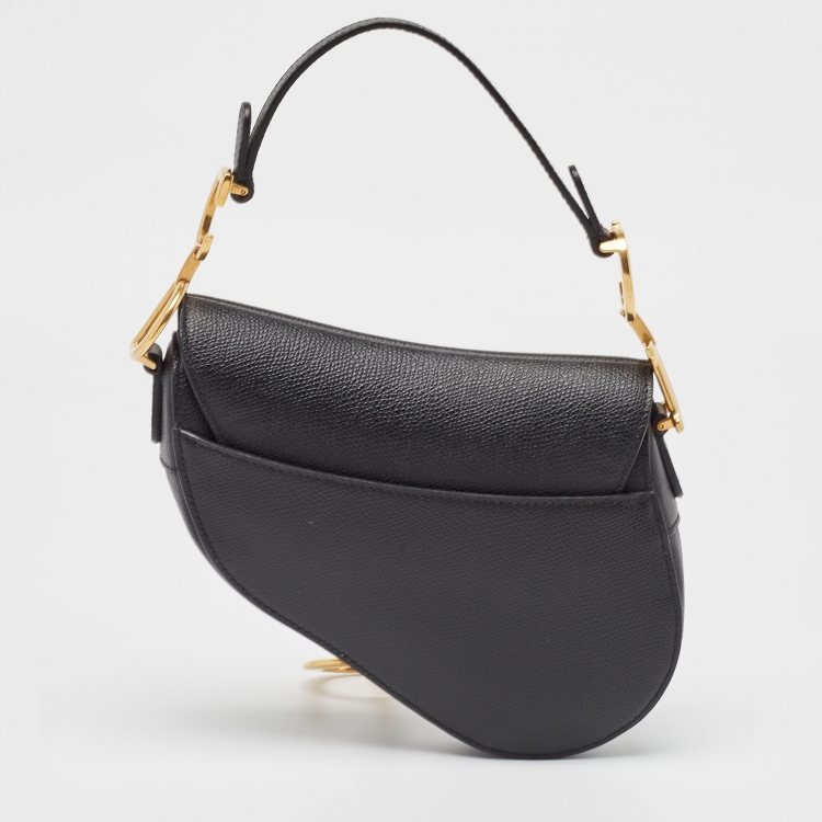 Pre Owned Dior Black Leather Mini Saddle Bag