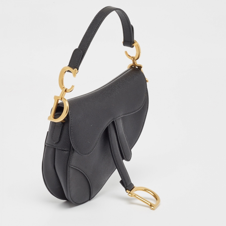 Pre Owned Dior Black Leather Mini Saddle Bag