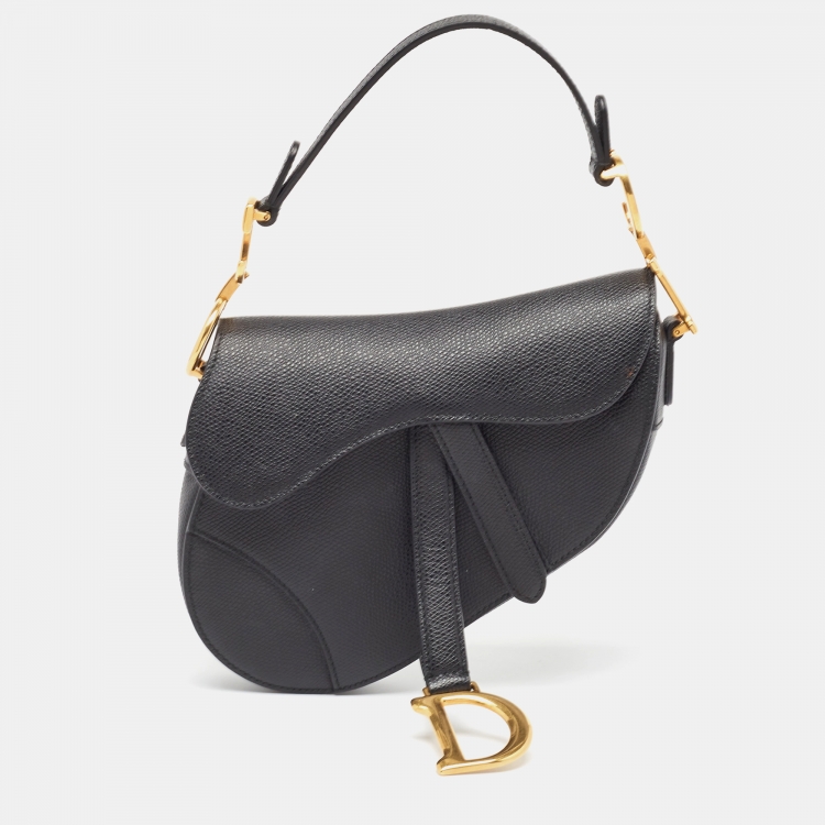 Pre Owned Dior Black Leather Mini Saddle Bag
