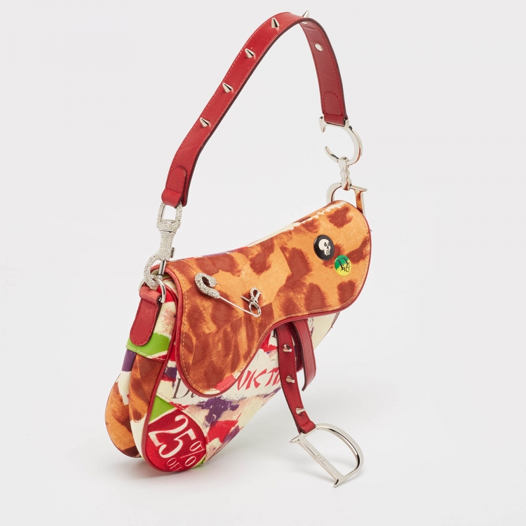 Pre Owned Dior Multicolor Printed Fabric and Leather Limited Edition 0756 Victim Saddle Bag