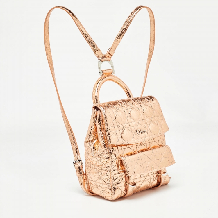 Pre Owned Dior Bronze Cannage Foil Leather Small Stardust Backpack