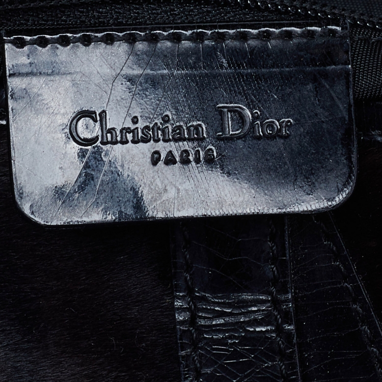 Pre Owned Dior Brown/Blue Pony Hair and Patent Leather Saddle Bag
