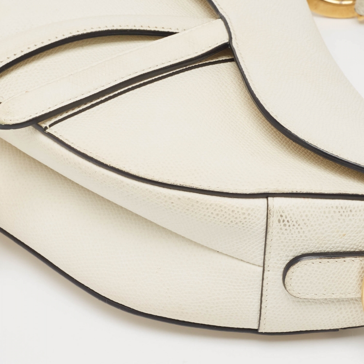 Pre Owned Dior Off White Leather Saddle Shoulder Bag