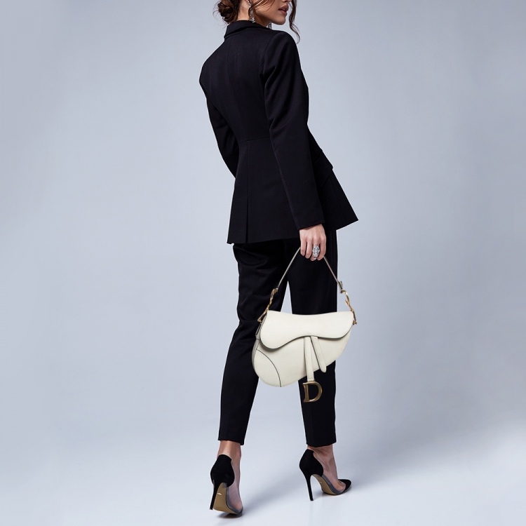 Pre Owned Dior Off White Leather Saddle Shoulder Bag