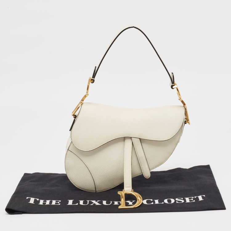 Pre Owned Dior Off White Leather Saddle Shoulder Bag