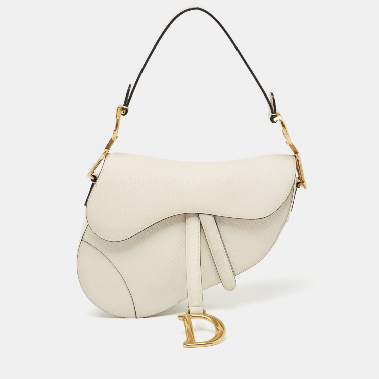 Pre Owned Dior Off White Leather Saddle Shoulder Bag