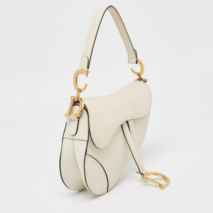 Pre Owned Dior Off White Leather Saddle Shoulder Bag