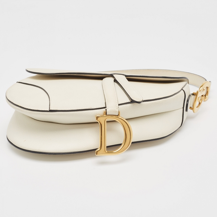 Pre Owned Dior Off White Leather Saddle Shoulder Bag