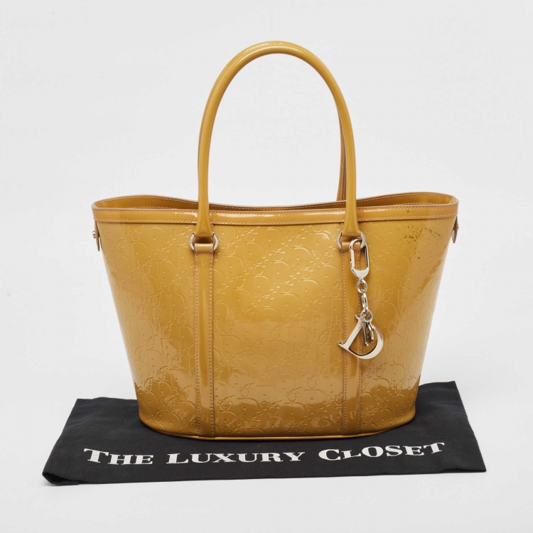 Pre Owned Dior Oblique Embossed Patent Leather Shopper Tote