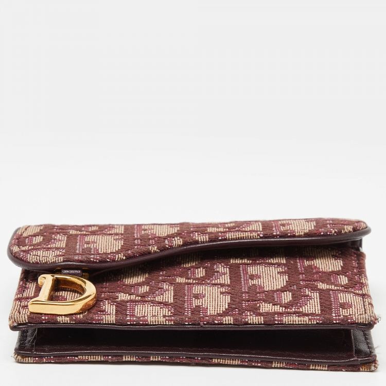 مملوكة مسبقًا Dior Burgundy Oblique Canvas and Leather Saddle Card Holder
