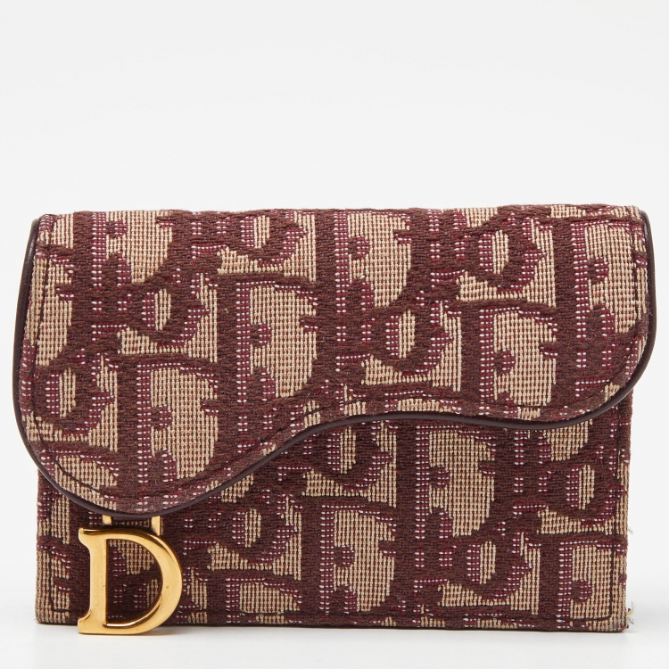 مملوكة مسبقًا Dior Burgundy Oblique Canvas and Leather Saddle Card Holder