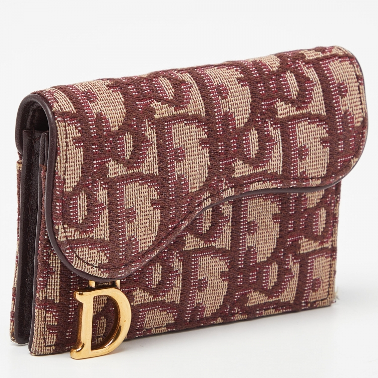 مملوكة مسبقًا Dior Burgundy Oblique Canvas and Leather Saddle Card Holder