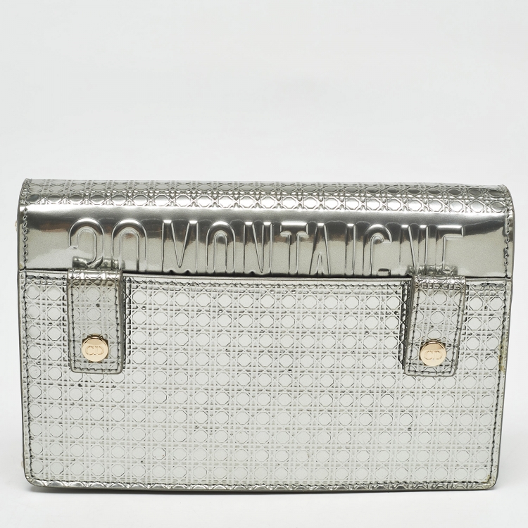 Pre Owned Dior Silver Micro Cannage Patent Leather 2in1 30 Montaigne Pouch Bag