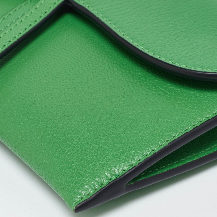 Pre Owned Dior Green Leather Saddle Wallet on Chain