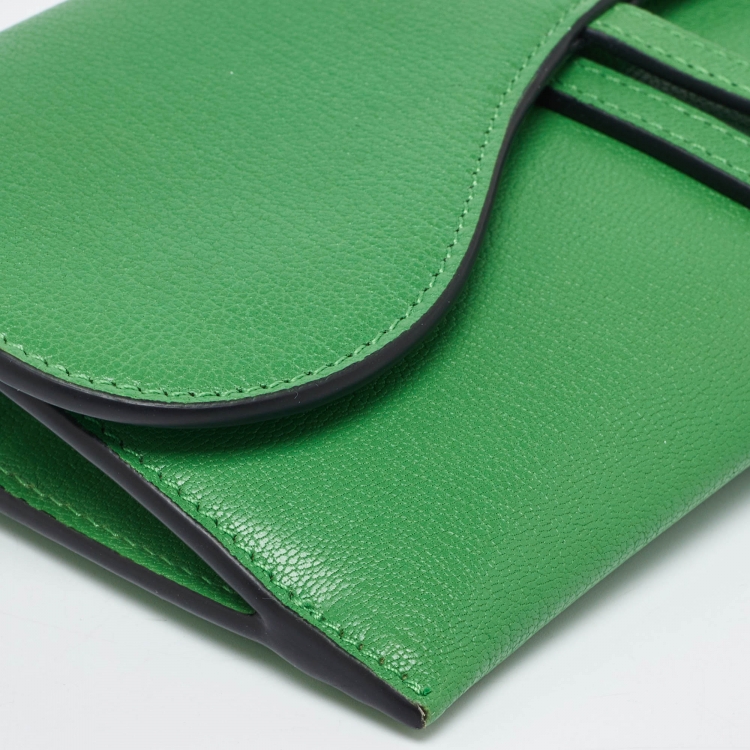 Pre Owned Dior Green Leather Saddle Wallet on Chain