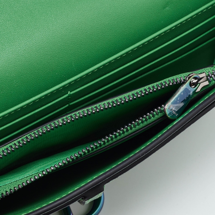Pre Owned Dior Green Leather Saddle Wallet on Chain