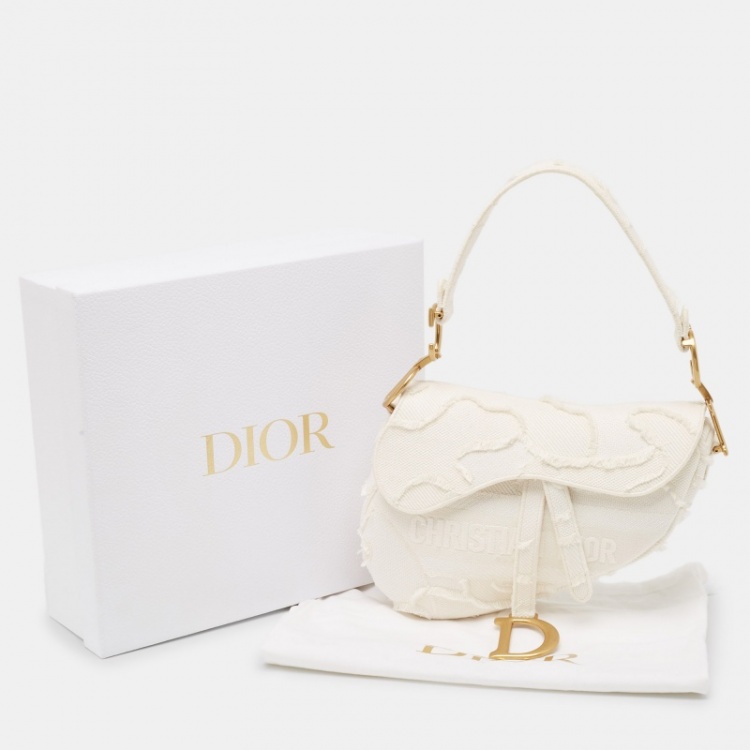 Pre Owned Dior Off White Canvas Camouflage Saddle Bag