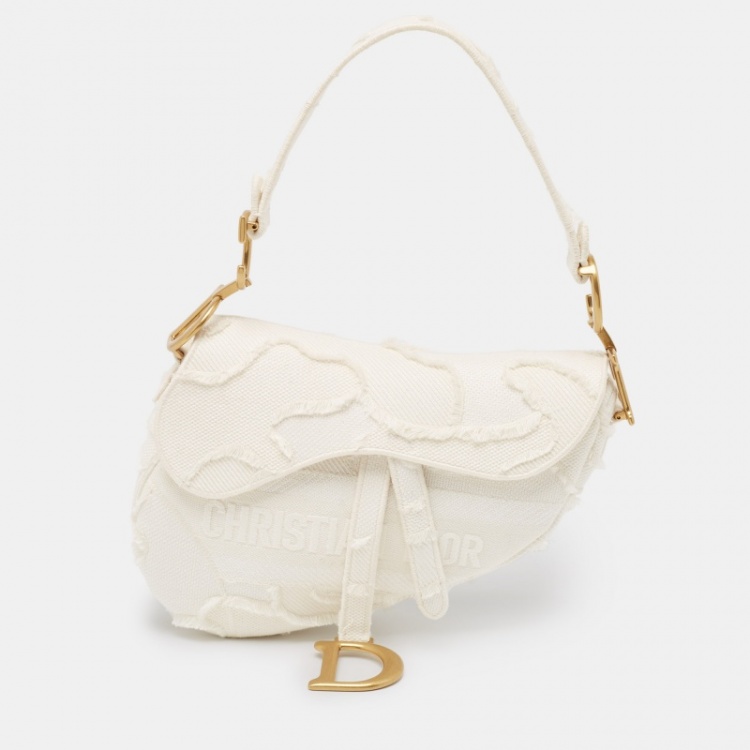 Pre Owned Dior Off White Canvas Camouflage Saddle Bag