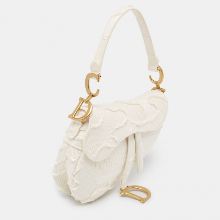 Pre Owned Dior Off White Canvas Camouflage Saddle Bag