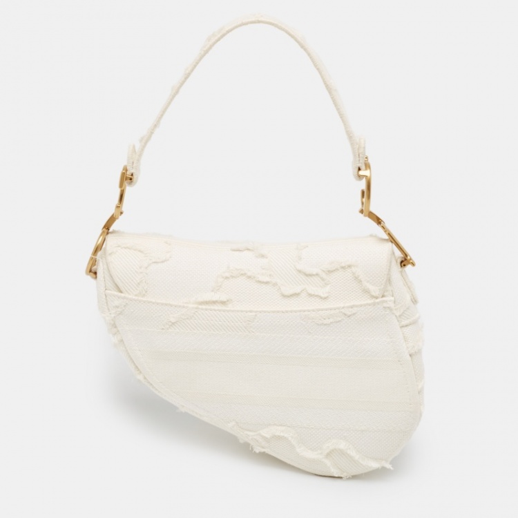 Pre Owned Dior Off White Canvas Camouflage Saddle Bag