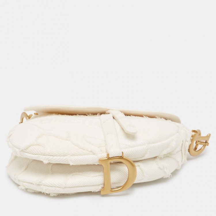 Pre Owned Dior Off White Canvas Camouflage Saddle Bag