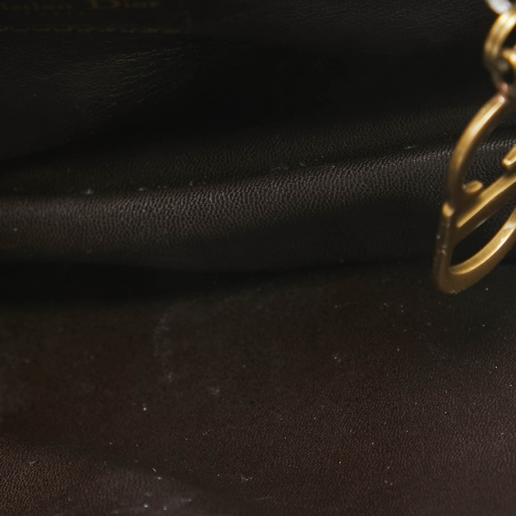 Pre Owned Dior Dark Brown/Gold Python and Patent Leather Saddle Bag