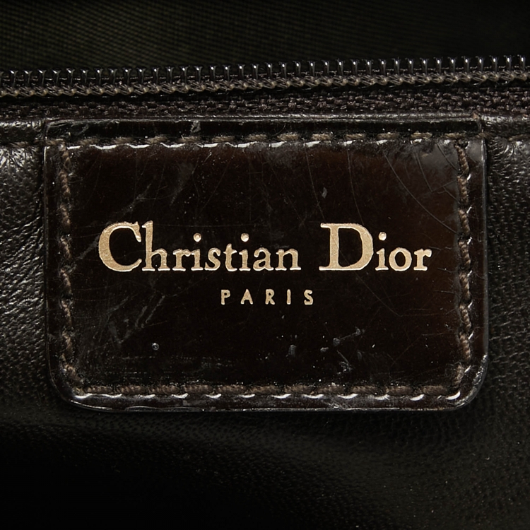 Pre Owned Dior Dark Brown/Gold Python and Patent Leather Saddle Bag