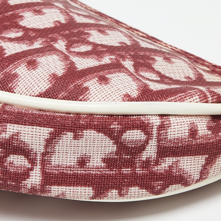 Pre Owned Dior Red/White Oblique Coated Canvas and Patent Leather Saddle Pochette 
