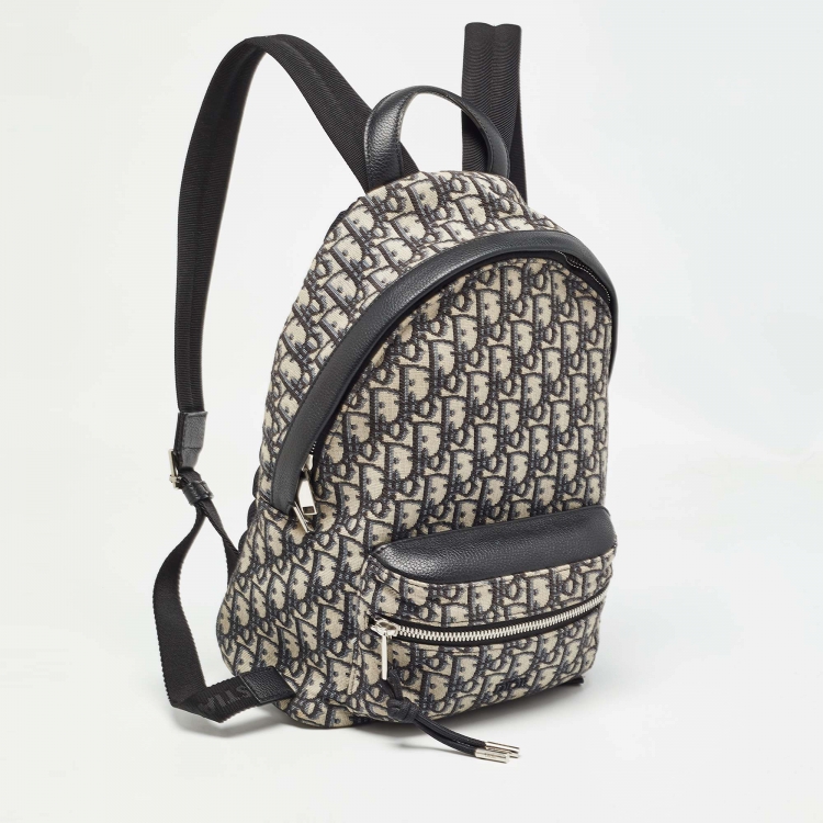Pre Owned Dior Black/Beige Oblique Canvas and Leather Rider Backpack