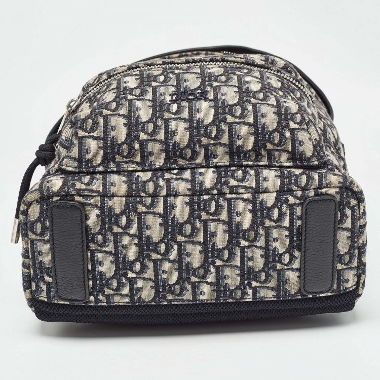 Pre Owned Dior Black/Beige Oblique Canvas and Leather Rider Backpack