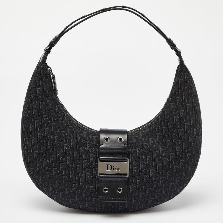 Pre Owned Dior Black Oblique Canvas and Leather Street Chic Hobo