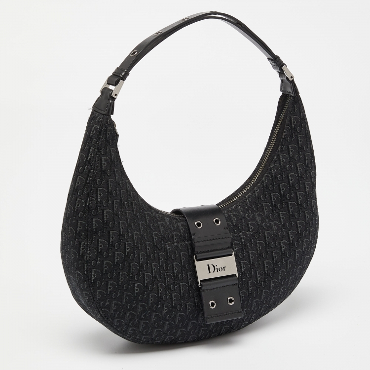Pre Owned Dior Black Oblique Canvas and Leather Street Chic Hobo