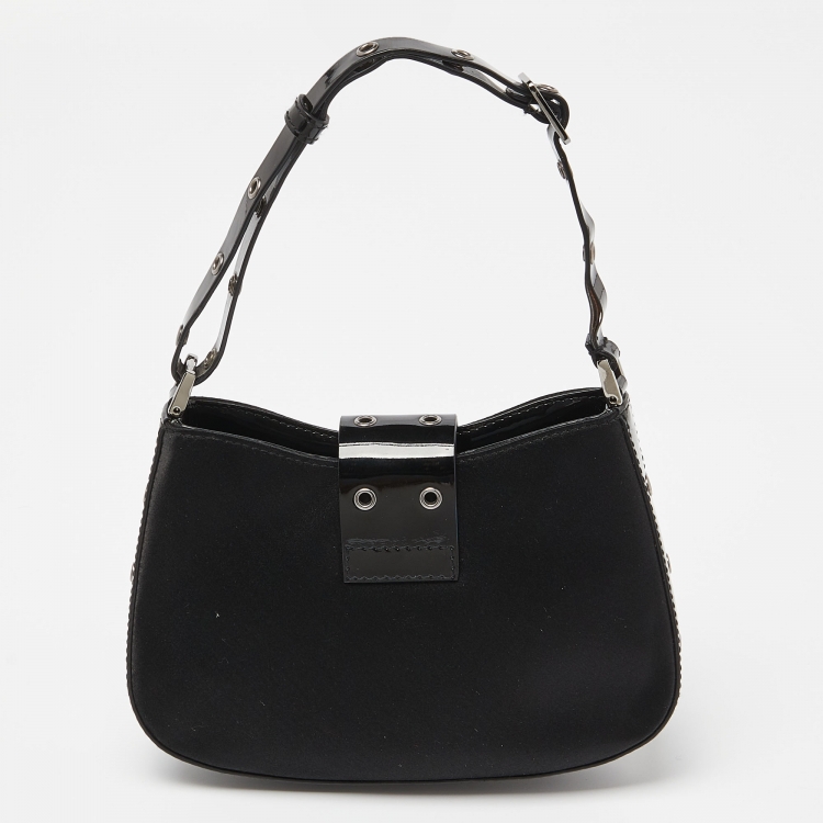 Pre Owned Dior Black Satin and Patent Leather Mini Street Chic Columbus Hobo